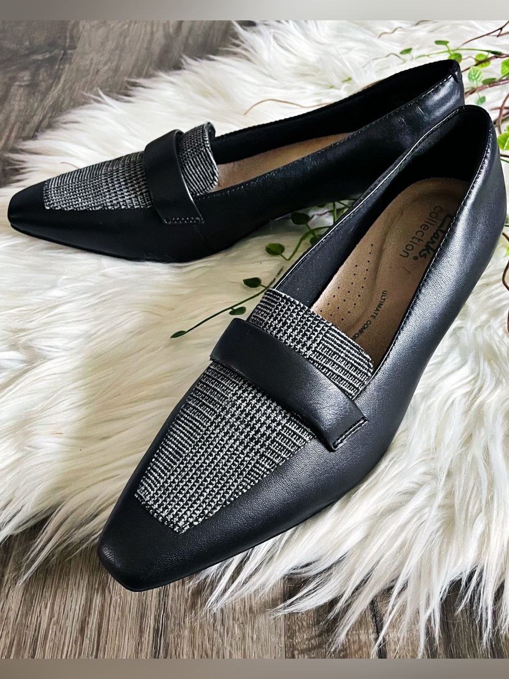 Clarks Scarlyt Mabel Black Interest Leather Pointed Toe Kitten Heel Pumps 8.5 M